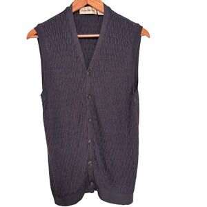 Barry Bricken Cardigan Vest Large Blue Cable Knit 100% Silk Button Up Sleeveless